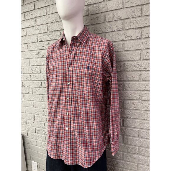 Ralph Lauren Men Custom Fit Red Stripe Plaid Button Down Long Sleeve Shirt Size - Picture 5 of 9